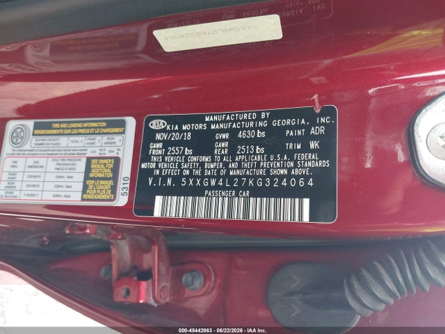 45442863 :رقم المزاد ، 5XXGW4L27KG324064 vin ، 2019 Kia Optima Sx Turbo مزاد بيع