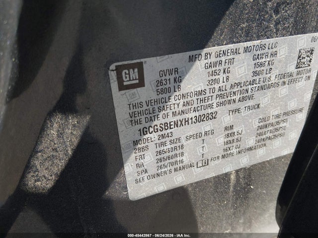 1GCGSBENXH1302832 Chevrolet Colorado Wt