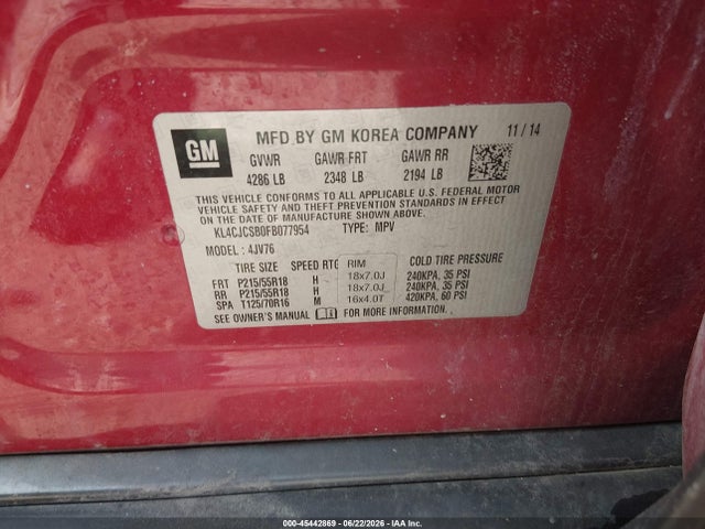 Продаж на аукціоні авто 2015 Buick Encore Leather, vin: KL4CJCSB0FB077954, номер лоту: 45442869