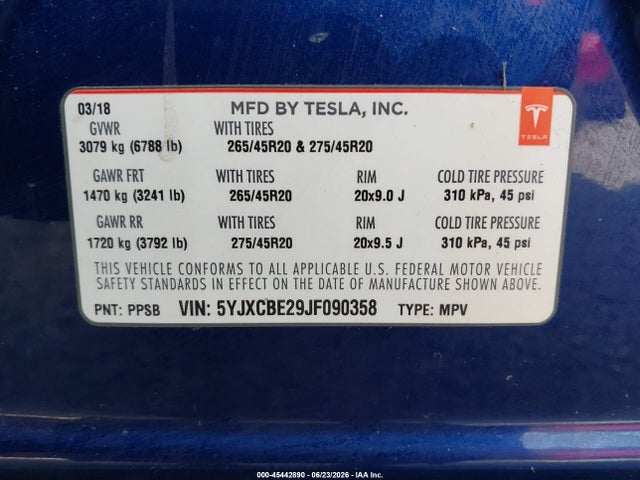 Tesla Model X 100d/75d/p100d 2018 5YJXCBE29JF090358 Image 9