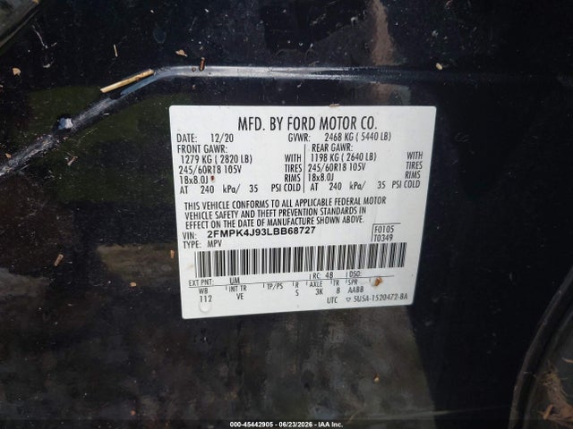 Ford EDGE SEL 2020 2FMPK4J93LBB68727 Image 9