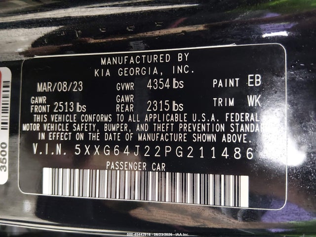 Aukcja sprzedaży 2023 Kia K5 Gt-line, vin: 5XXG64J22PG211486, numer aukcji: 45442916
