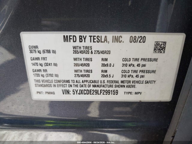 Aukcja sprzedaży 2020 Tesla Model X Long Range Dual Motor All-wheel Drive/long Range Plus Dual Motor All-wheel Drive, vin: 5YJXCDE29LF299159, numer aukcji: 45442956