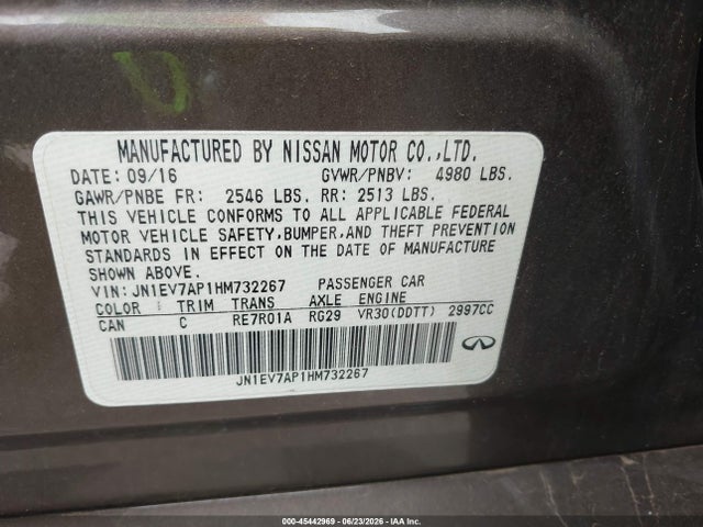 45442969 :رقم المزاد ، JN1EV7AP1HM732267 vin ، 2017 Infiniti Q50 3.0t Premium مزاد بيع
