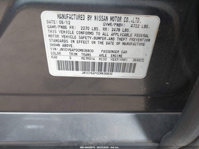 Продаж на аукціоні авто 2012 Infiniti G37 Journey, vin: JN1CV6AP0CM936830, номер лоту: 45442970