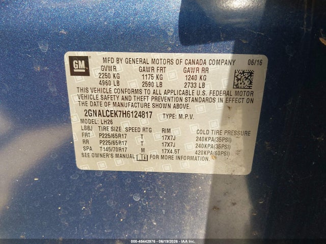 Aukcja sprzedaży 2017 Chevrolet Equinox Lt, vin: 2GNALCEK7H6124817, numer aukcji: 45442976
