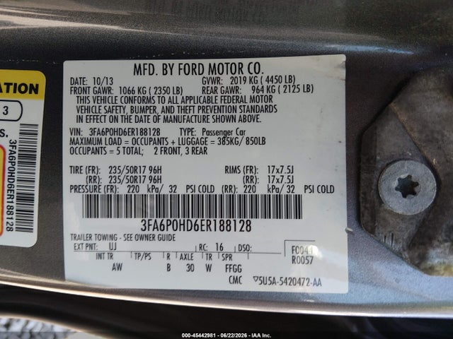Ford FUSION SE 2014 3FA6P0HD6ER188128 Image 9