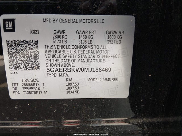 Aukcja sprzedaży 2021 Buick Enclave Fwd Essence, vin: 5GAERBKW0MJ186469, numer aukcji: 45443003
