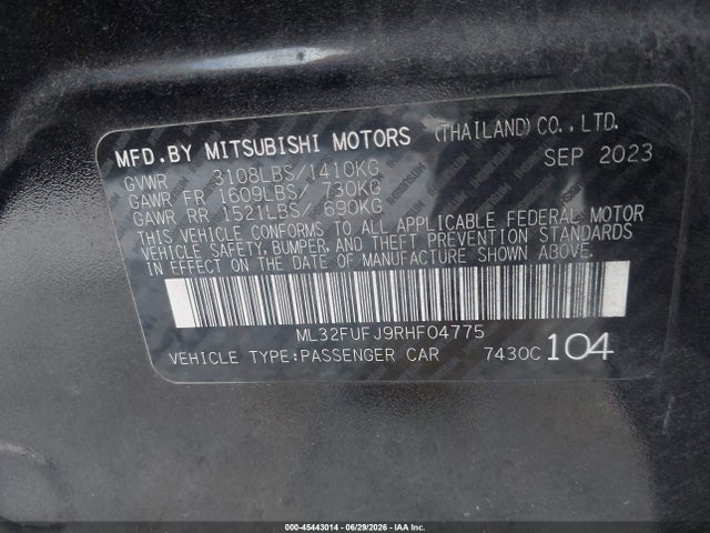 Продаж на аукціоні авто 2024 Mitsubishi Mirage G4 Le, vin: ML32FUFJ9RHF04775, номер лоту: 45443014