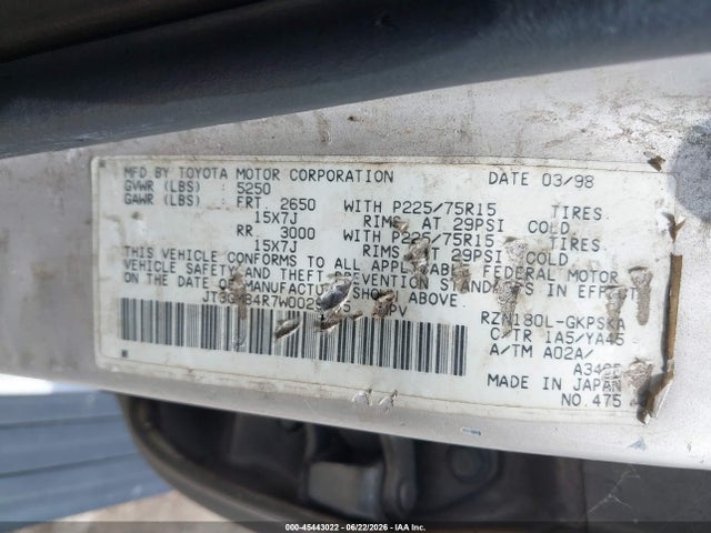 1998 Toyota 4runner მანქანა იყიდება აუქციონზე, vin: JT3GM84R7W0029485, აუქციონის ნომერი: 45443022