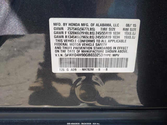 45443030 :رقم المزاد ، 5FRYD4H90GB033253 vin ، 2016 Acura Mdx مزاد بيع