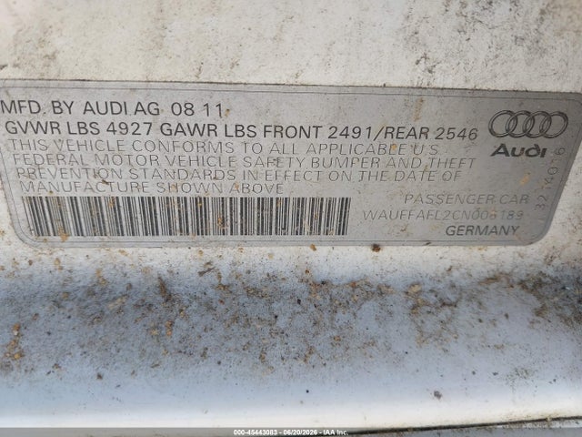 Aukcja sprzedaży 2012 Audi A4 2.0t Premium Plus, vin: WAUFFAFL2CN006189, numer aukcji: 45443083