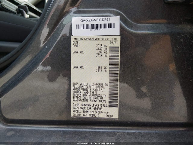 1N4BL4DWXMN393364 Nissan Altima Sv Intelligent Awd
