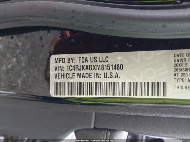 Продаж на аукціоні авто 2021 Jeep Grand Cherokee L Altitude 4x4, vin: 1C4RJKAGXM8151480, номер лоту: 45443217