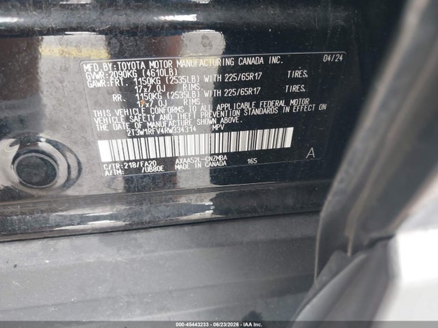 45443233 :رقم المزاد ، 2T3W1RFV4RW334314 vin ، 2024 Toyota Rav4 Xle مزاد بيع