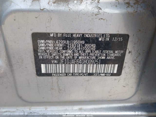 Продаж на аукціоні авто 2016 Subaru Impreza 2.0i Premium, vin: JF1GJAF64GH009251, номер лоту: 45443234