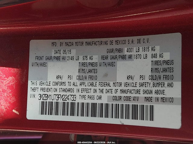 Mazda Mazda3 I Sport 2015 3MZBM1U73FM224733 Image 9
