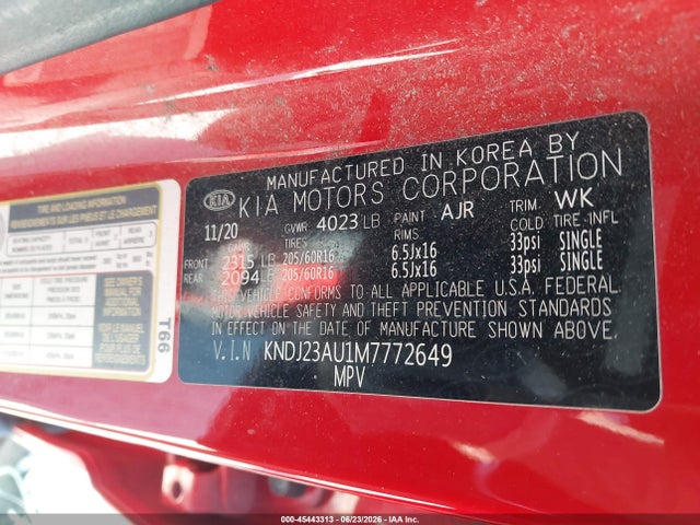 45443313 :رقم المزاد ، KNDJ23AU1M7772649 vin ، 2021 Kia Soul Lx مزاد بيع