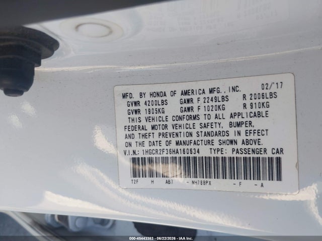 Honda ACCORD LX 2017 1HGCR2F36HA160634 Image 9