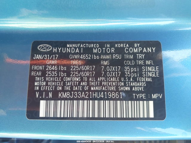 Hyundai Tucson Eco 2017 KM8J33A21HU419861 Image 9