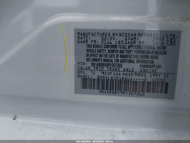 Aukcja sprzedaży 2024 Nissan Sentra S Xtronic Cvt, vin: 3N1AB8BV9RY307260, numer aukcji: 45443526