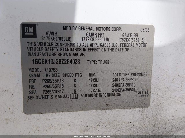 Продажа на аукционе авто 2008 Chevrolet Silverado 1500 Ltz, vin: 1GCEK19J28Z284028, номер лота: 45443536