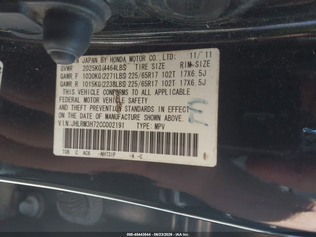 Aukcja sprzedaży 2012 Honda Cr-v Ex-l, vin: JHLRM3H72CC002191, numer aukcji: 45443544