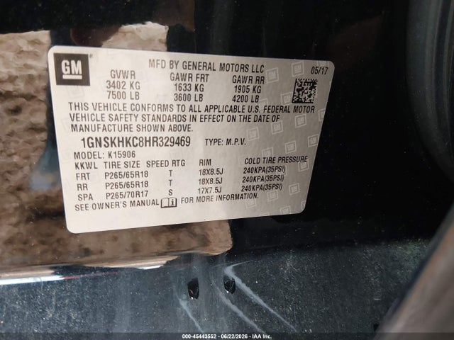 Chevrolet Suburban Lt 2017 1GNSKHKC8HR329469 Image 8