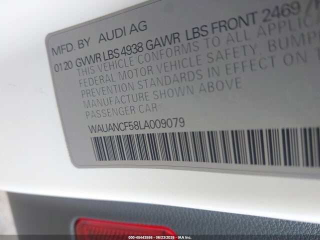 Продаж на аукціоні авто 2020 Audi A5 Sportback Premium 45 Tfsi Quattro S Tronic, vin: WAUANCF58LA009079, номер лоту: 45443556