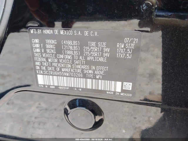 3CZRU6H55NM703266 Honda Hr-v Awd Ex