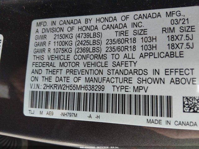 Honda Cr-v Awd Ex 2021 2HKRW2H55MH638299 Image 9