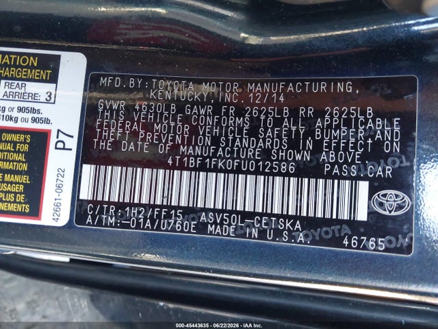 Toyota CAMRY SE 2015 4T1BF1FK0FU012586 Image 9