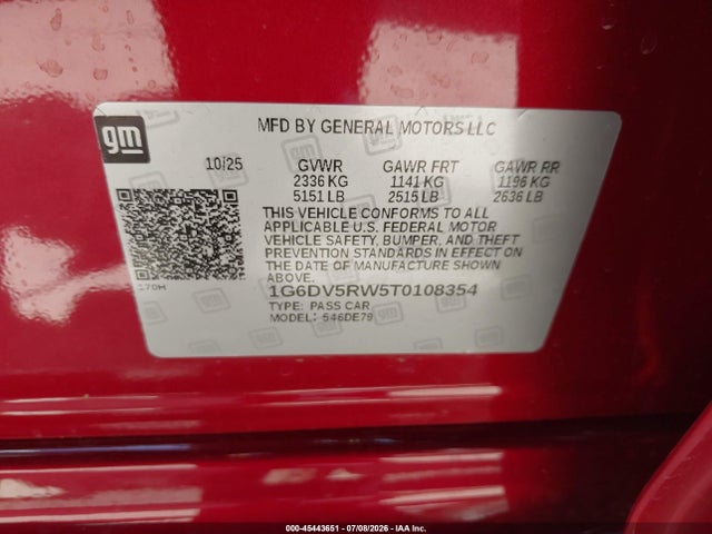 45443651 :رقم المزاد ، 1G6DV5RW5T0108354 vin ، 2026 Cadillac Ct5-v V-series Rwd مزاد بيع