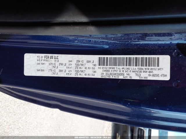 3C6JR6DG0KG502856 RAM 1500 Classic Tradesman 4x2 8&#039; Box