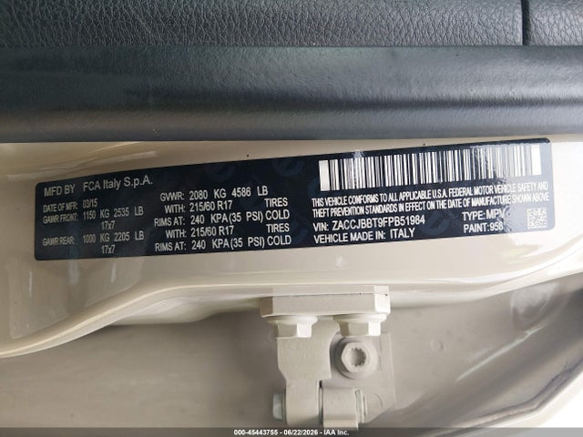 45443755 :رقم المزاد ، ZACCJBBT9FPB51984 vin ، 2015 Jeep Renegade Latitude مزاد بيع