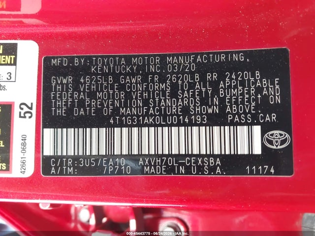 4T1G31AK0LU014193 Toyota Camry Se Hybrid