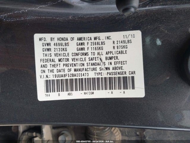 45443785 :رقم المزاد ، 19UUA8F52BA005473 vin ، 2011 Acura Tl 3.5 مزاد بيع