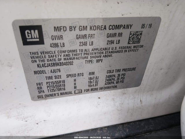 Aukcja sprzedaży 2019 Buick Encore Fwd Preferred, vin: KL4CJASB9KB940202, numer aukcji: 45443800