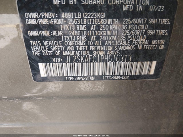 Продажа на аукционе авто 2023 Subaru Forester Premium, vin: JF2SKAEC1PH516313, номер лота: 45443818