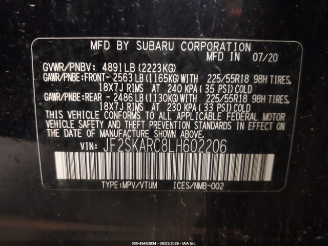 Продажа на аукционе авто 2020 Subaru Forester Sport, vin: JF2SKARC8LH602206, номер лота: 45443834