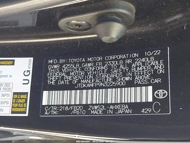 Toyota Prius Prime Le 2022 JTDKAMFP9N3225900 Image 9