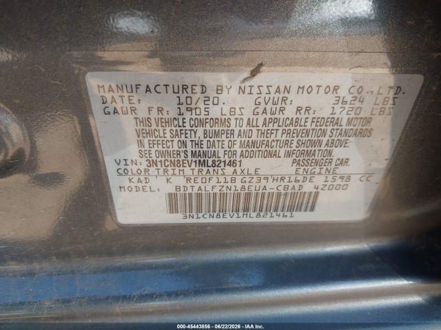 45443856 :رقم المزاد ، 3N1CN8EV1ML821461 vin ، 2021 Nissan Versa Sv Xtronic Cvt مزاد بيع