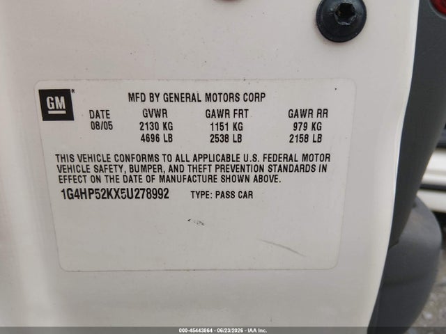 2005 Buick Lesabre Custom მანქანა იყიდება აუქციონზე, vin: 1G4HP52KX5U278992, აუქციონის ნომერი: 45443864