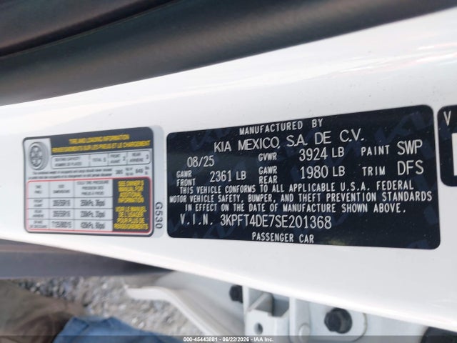 Aukcja sprzedaży 2025 Kia K4 Lx, vin: 3KPFT4DE7SE201368, numer aukcji: 45443881