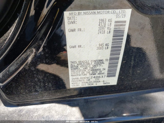 Nissan Altima 2.5 Sl 2019 1N4BL4EV2KC240637 Image 9