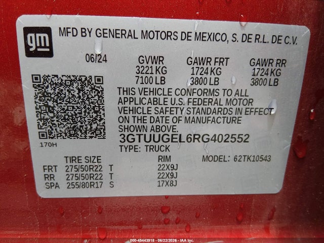Продаж на аукціоні авто 2024 Gmc Sierra 1500 4wd  Short Box Denali, vin: 3GTUUGEL6RG402552, номер лоту: 45443918