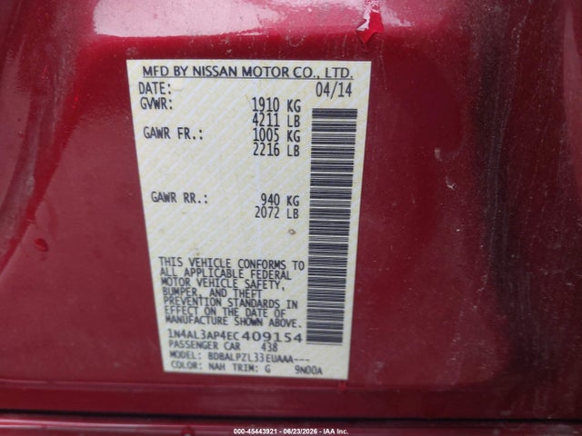 Nissan ALTIMA 2.5 2014 1N4AL3AP4EC409154 Image 9