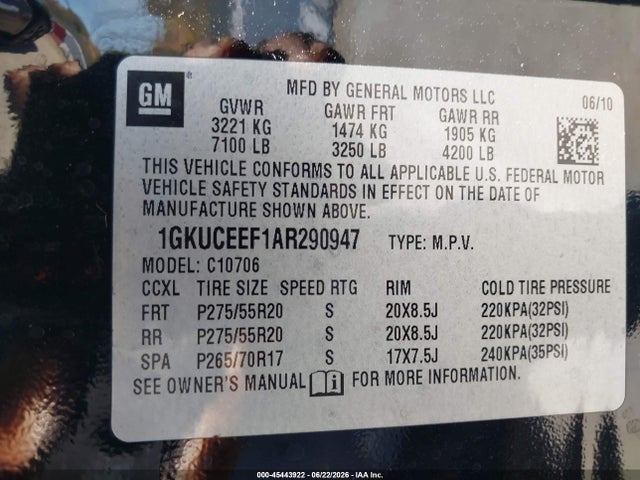 Aukcja sprzedaży 2010 Gmc Yukon Denali, vin: 1GKUCEEF1AR290947, numer aukcji: 45443922