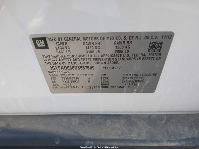 2013 Cadillac Srx Performance Collection მანქანა იყიდება აუქციონზე, vin: 3GYFNDE36DS557509, აუქციონის ნომერი: 45443925