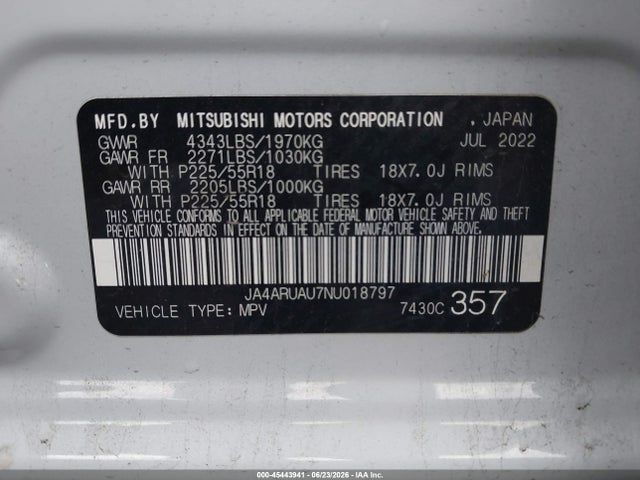 Aukcja sprzedaży 2022 Mitsubishi Outlander Sport 2.0 Be Awc/2.0 Es Awc/2.0 Le Awc/2.0 Se Awc/2.0 Se Special Edition Awc, vin: JA4ARUAU7NU018797, numer aukcji: 45443941